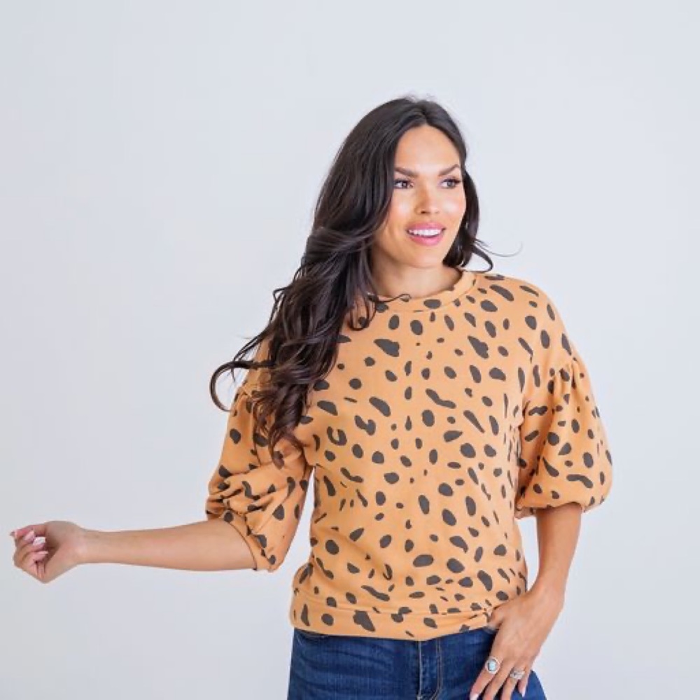 Karlie Leopard Puff Sleeve Sweater - Size Large